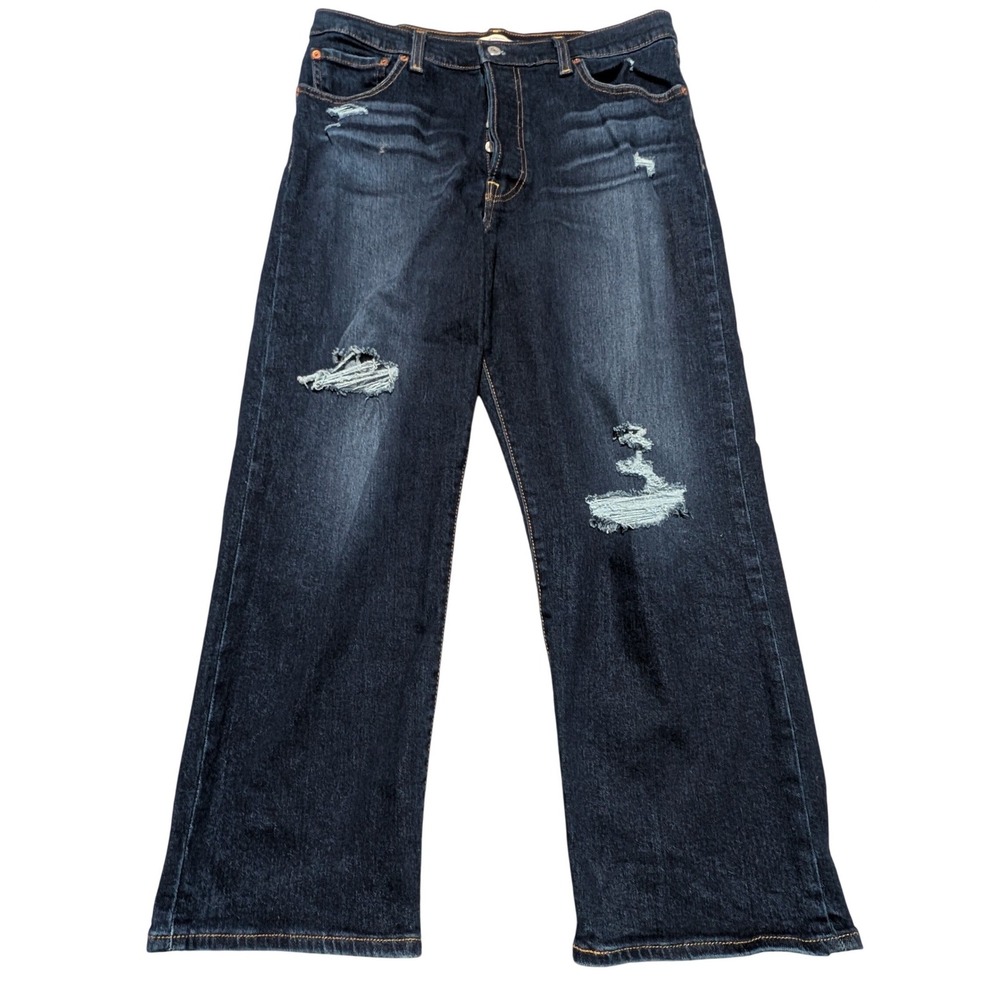 Levi's Jeans‎ Womens 32 Dark Wash Ribcage Straight Ankle Distressed High Rise